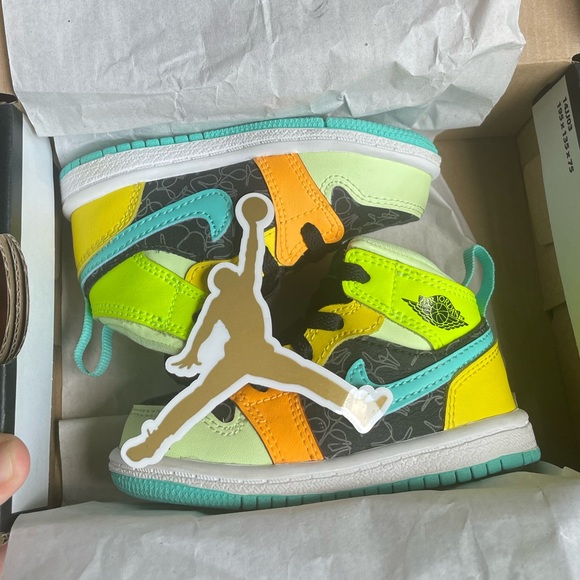 Air Jordan 1 Mid SE TD ‘Clover’ Black/Aurora Green Baby Toddler Sneakers Size 5C - Picture 7 of 8